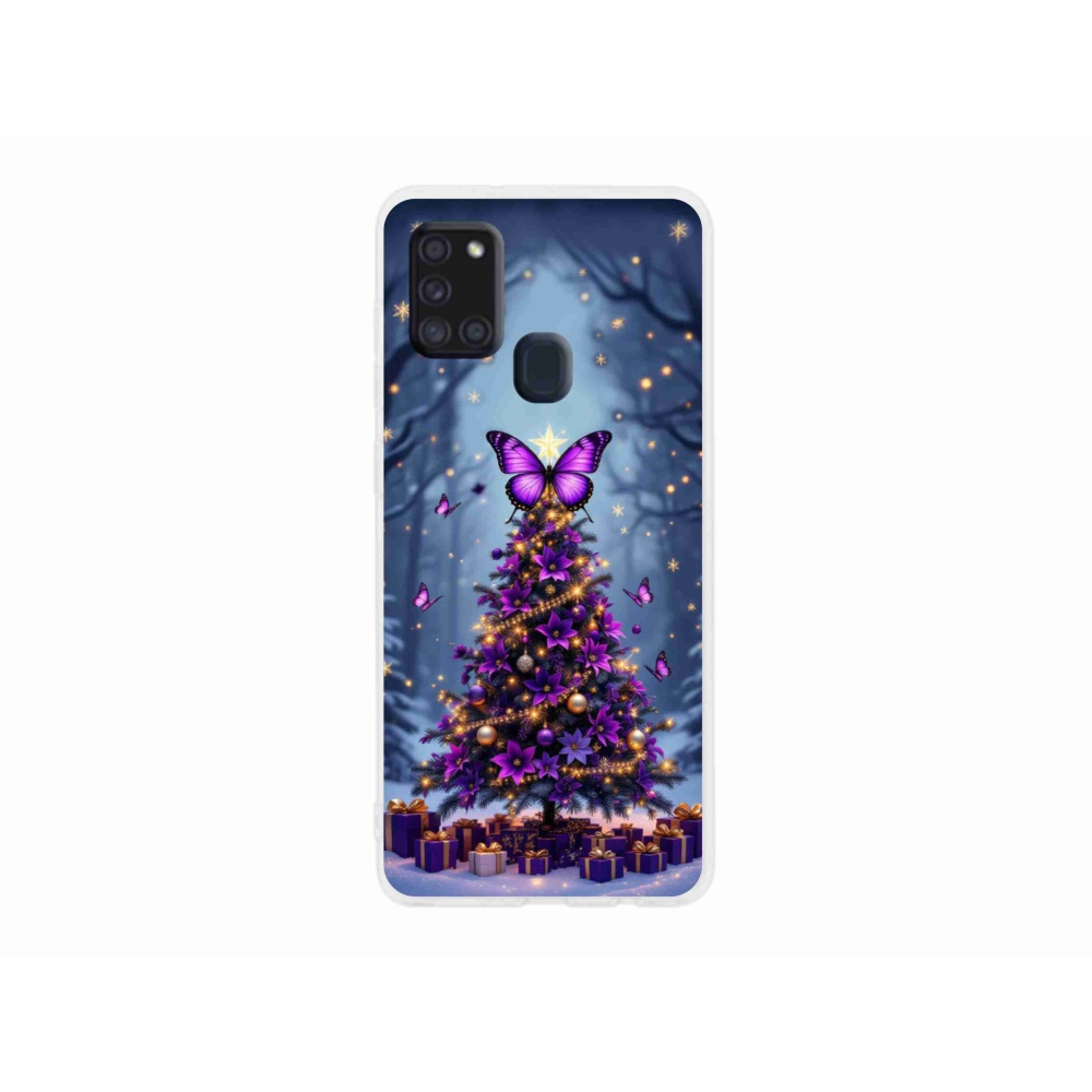 Gél borítás mmCase Samsung Galaxy A21s készülékhez - pillangó karácsonyfa