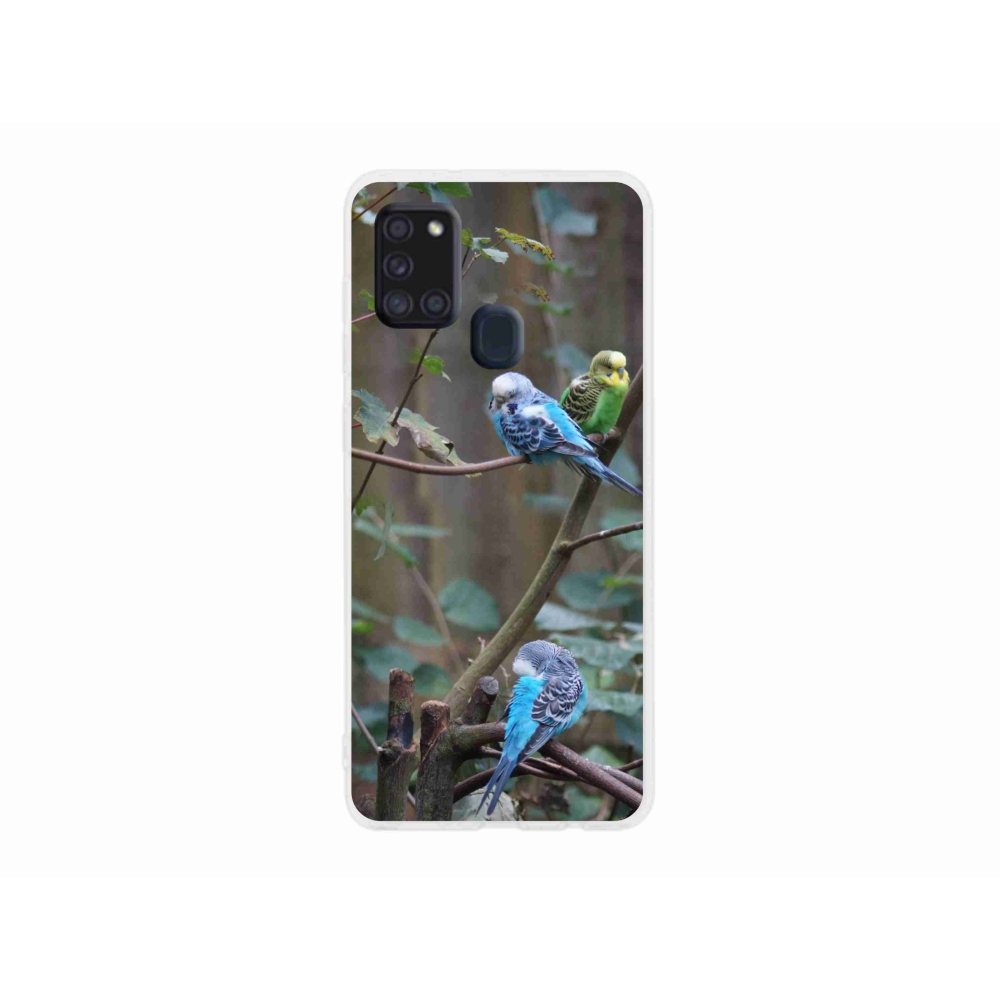 Gél borító mmCase Samsung Galaxy A21s készülékhez - papagájok az ágon