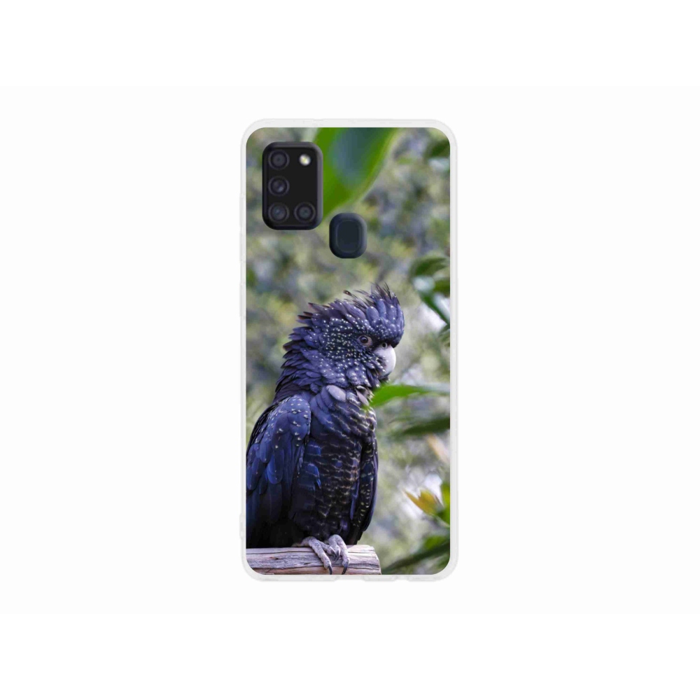 Zselés borítás mmCase Samsung Galaxy A21s készülékhez - papagáj kakadu fekete