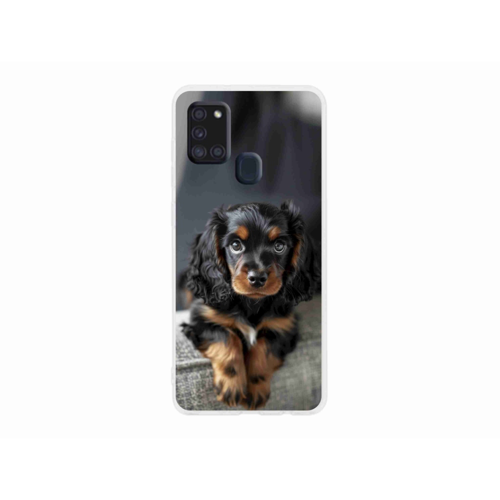 Gél borítás mmCase Samsung Galaxy A21s készülékhez - aranyos hosszúszőrű tacskó
