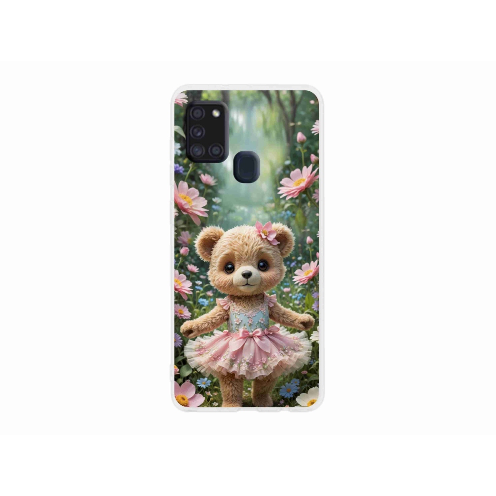 Gél borító mmCase Samsung Galaxy A21s készülékhez - aranyos virágos mackó