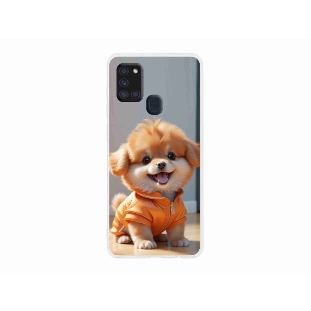 Zselés borítás mmCase Samsung Galaxy A21s készülékhez - aranyos pomerániai pulóverben
