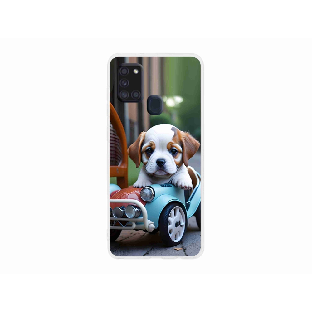 Gél borítás mmCase Samsung Galaxy A21s - kiskutya retro autóban