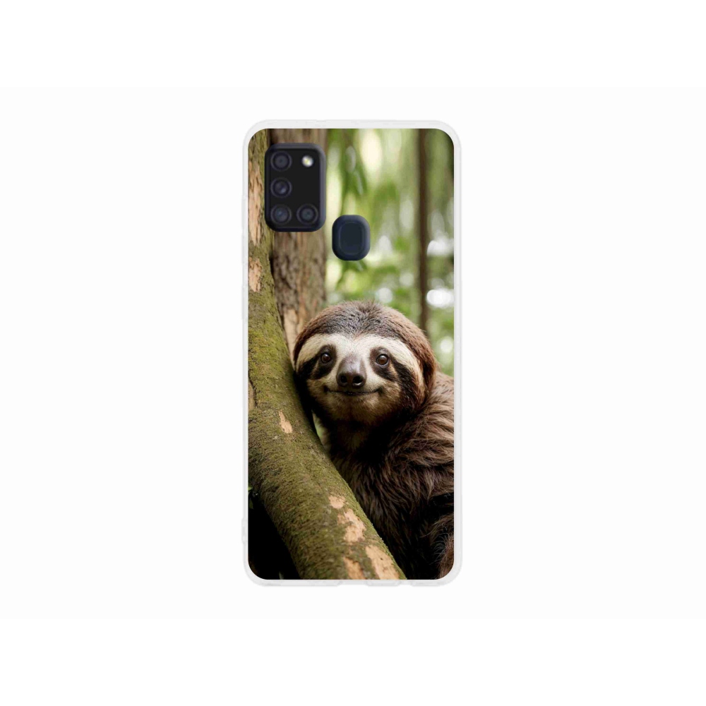 Gél borítás mmCase Samsung Galaxy A21s készülékhez - mosolygó lajhár