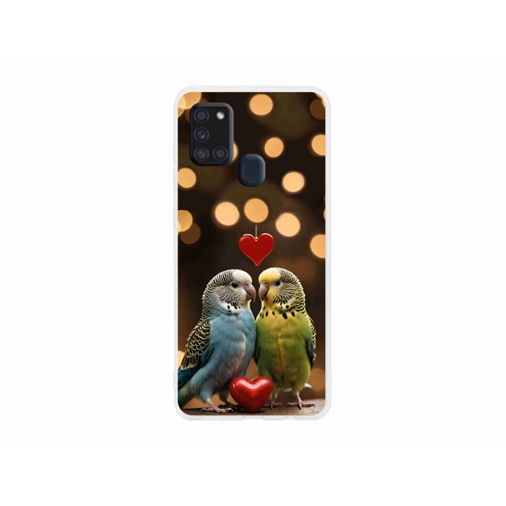 Gél borítás mmCase Samsung Galaxy A21s készülékhez - szerelmes papagájok