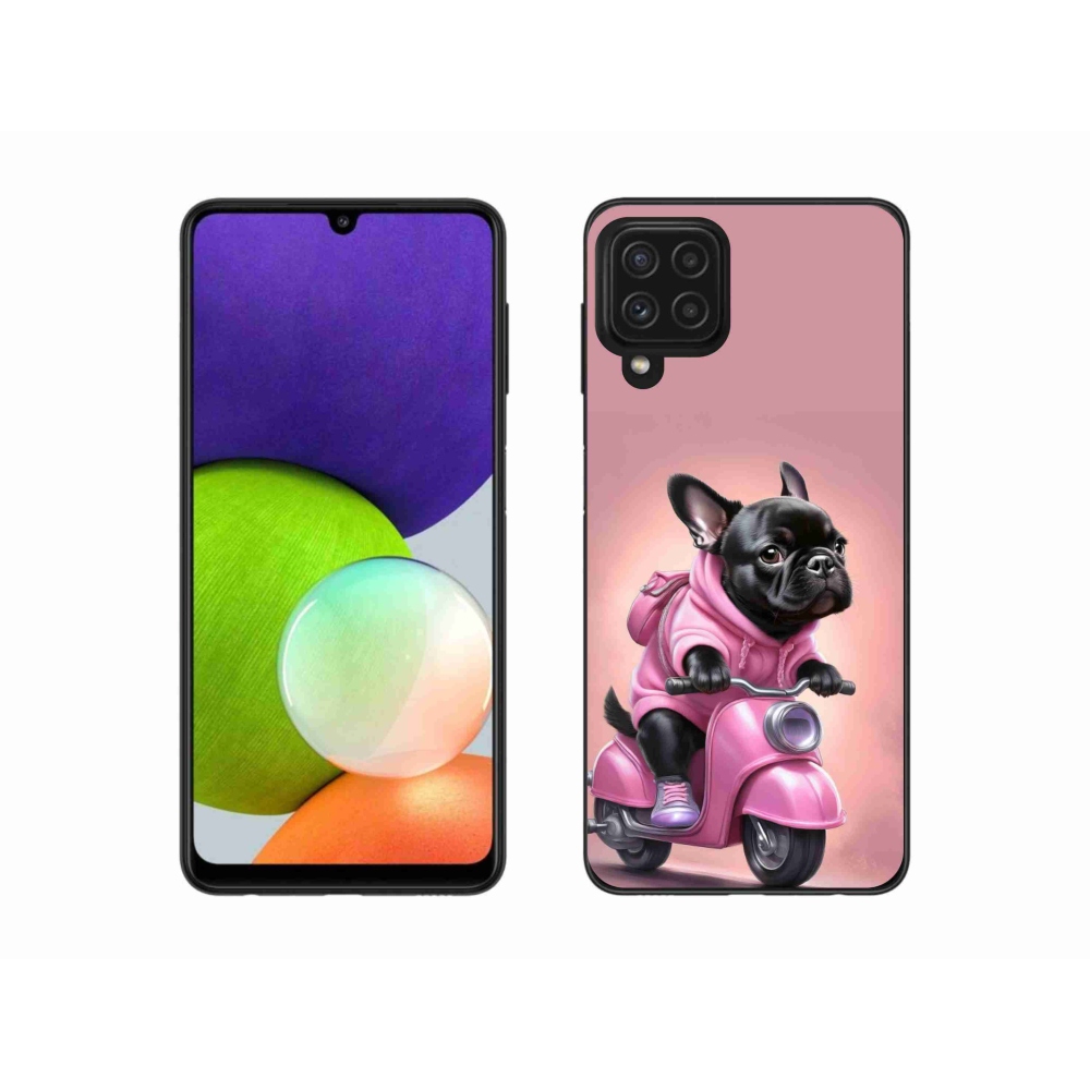 Gél borítás mmCase Samsung Galaxy A22 4G - Francia bulldog egy robogón