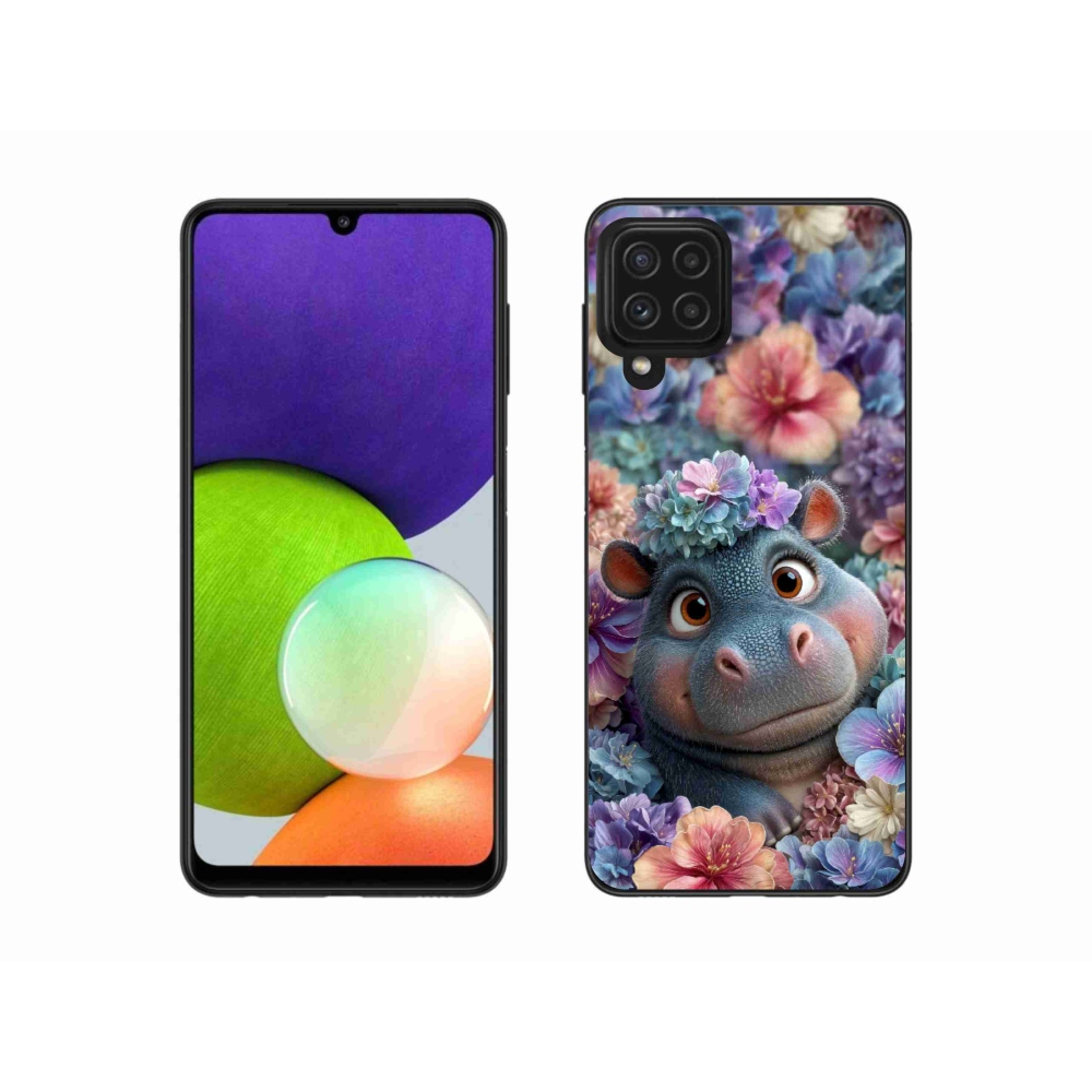 Zselés borítás mmCase Samsung Galaxy A22 4G - víziló virágokkal