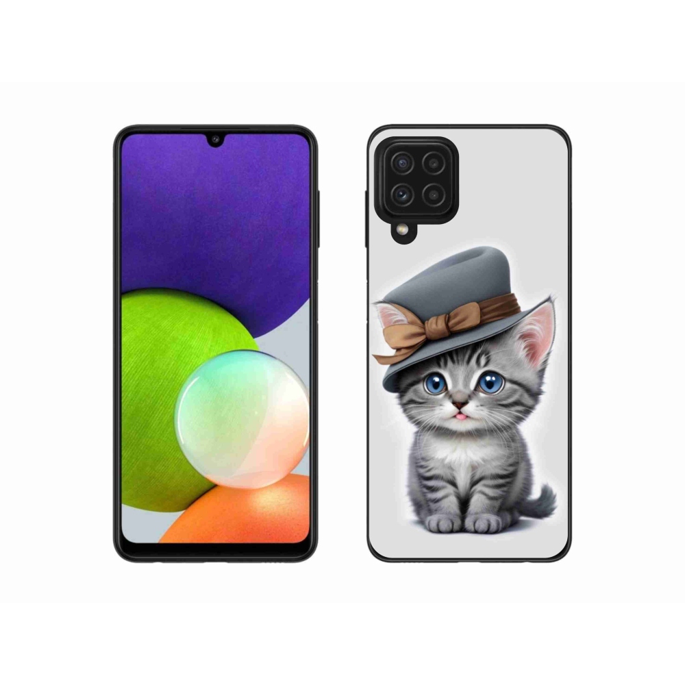 Gél borítás mmCase Samsung Galaxy A22 4G - cica sapkával