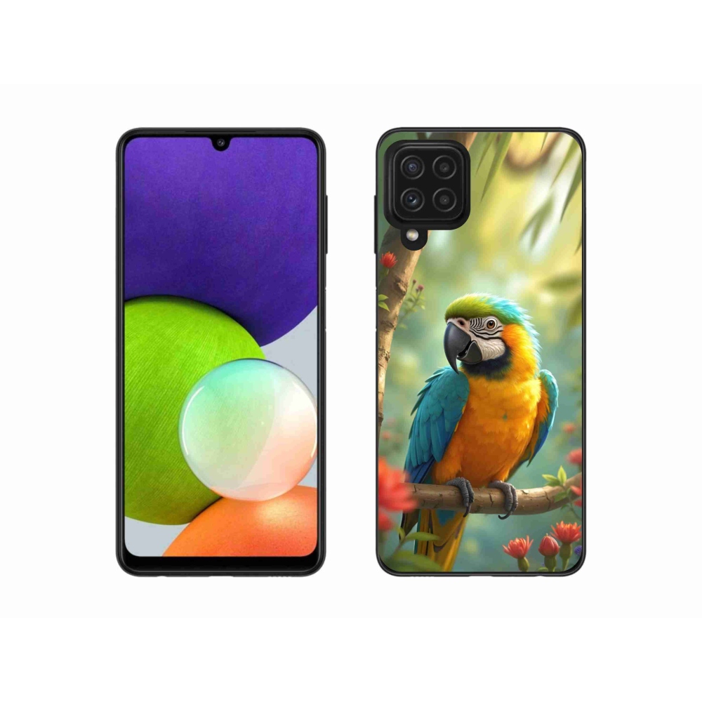 Zselés borítás mmCase Samsung Galaxy A22 4G - papagáj ara kék és sárga
