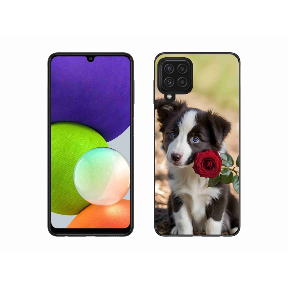 Gél borítás mmCase Samsung Galaxy A22 4G - aranyos border collie rózsával
