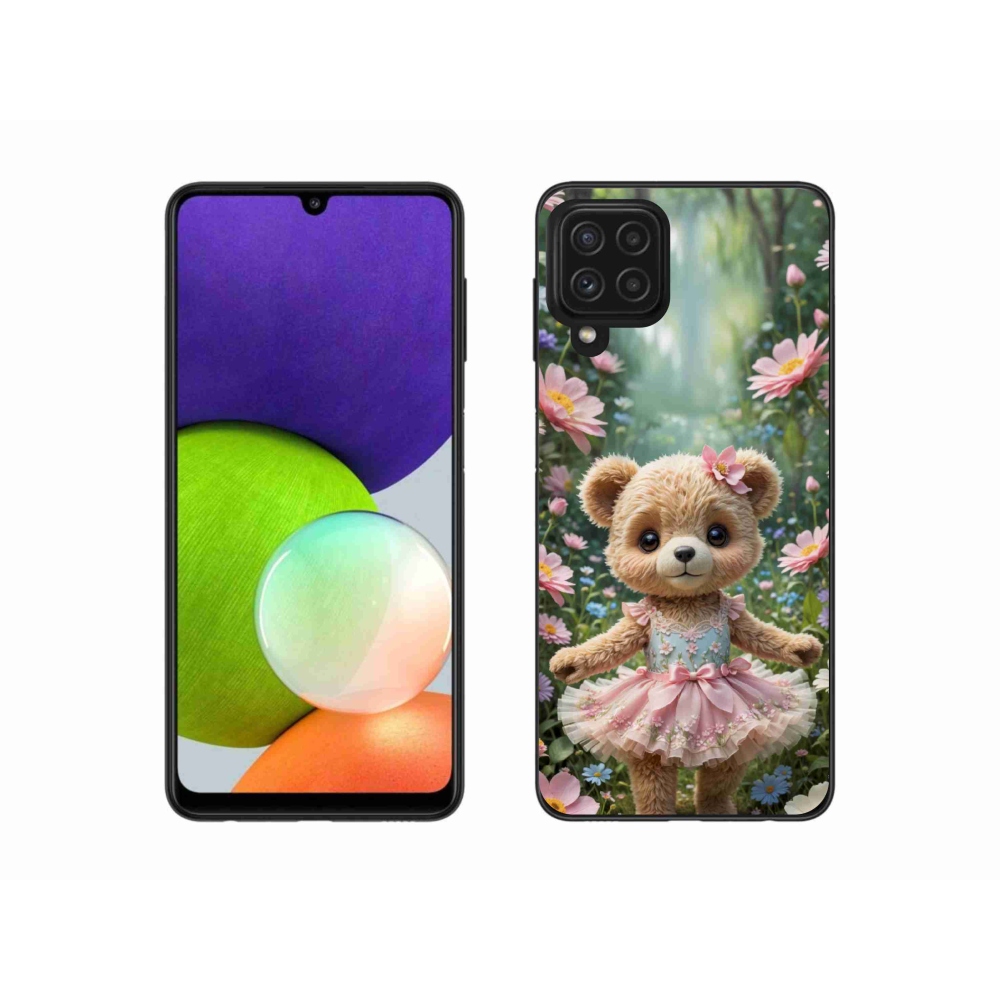 Gél borítás mmCase Samsung Galaxy A22 4G - aranyos mackó virágokkal