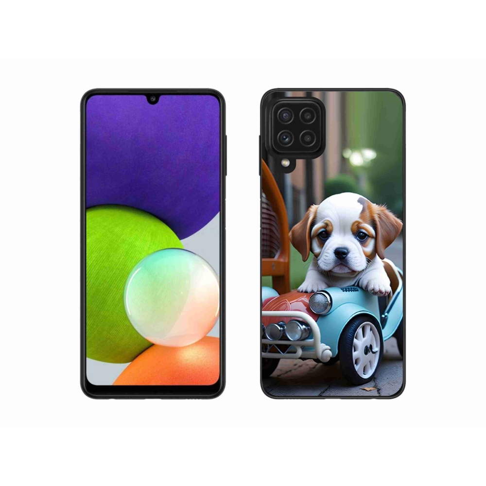 Gél borítás mmCase Samsung Galaxy A22 4G - kiskutya egy retro autóban
