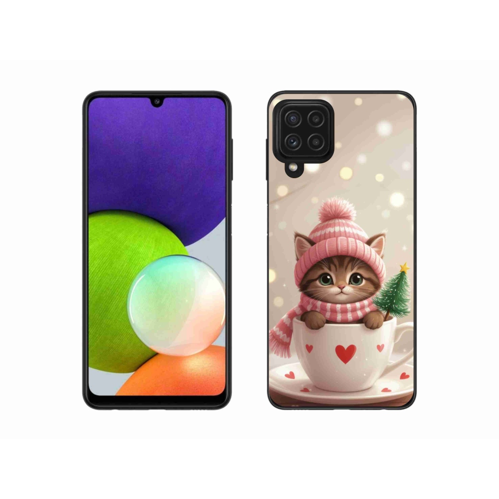 Gél borítás mmCase Samsung Galaxy A22 4G - Karácsonyi cica egy csészében