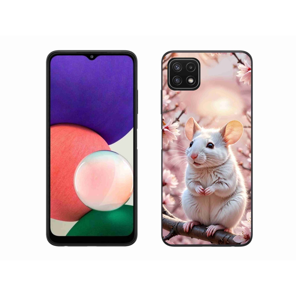 Zselés borítás mmCase Samsung Galaxy A22 5G - fehér egér az ágon