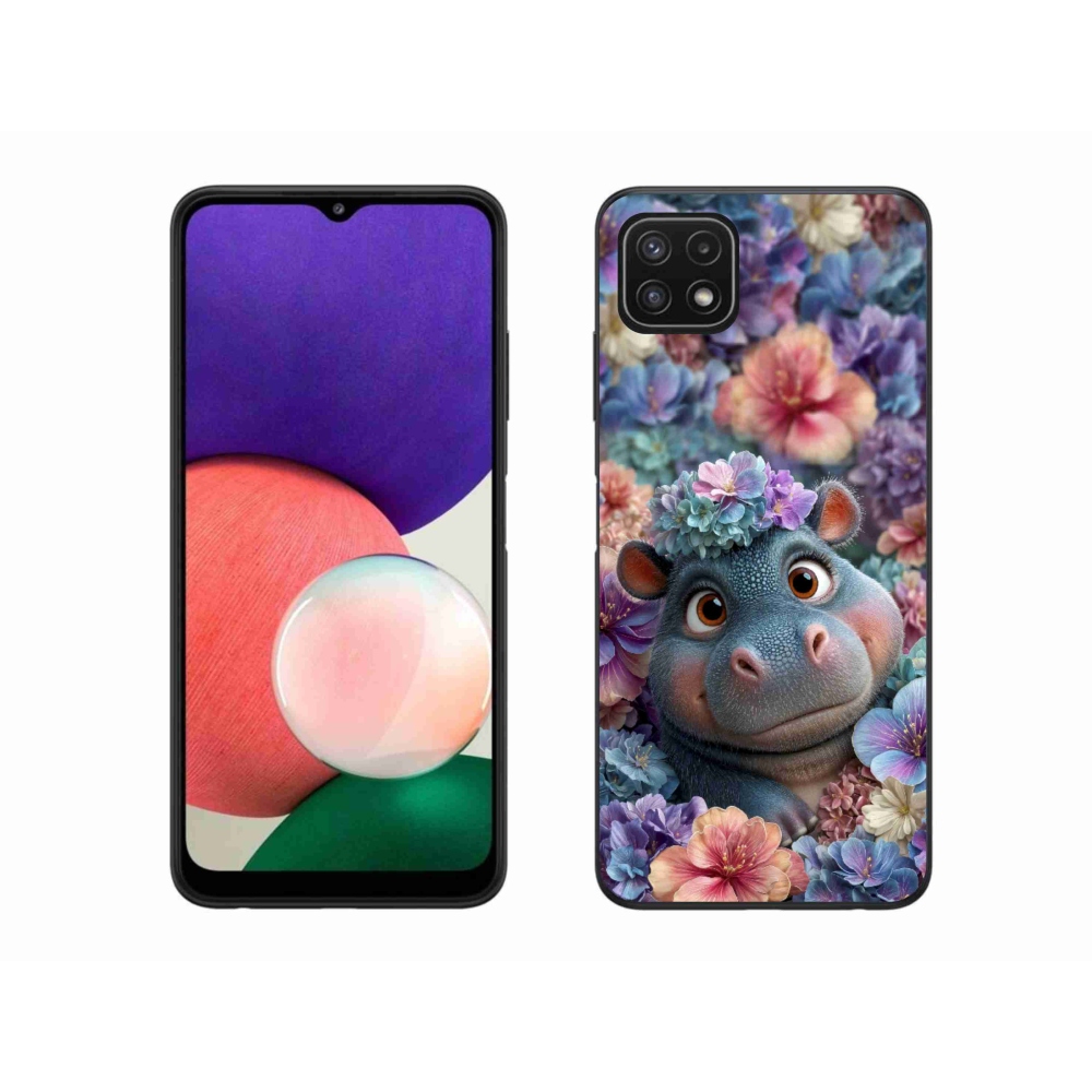 Zselés borítás mmCase Samsung Galaxy A22 5G - víziló virágokkal