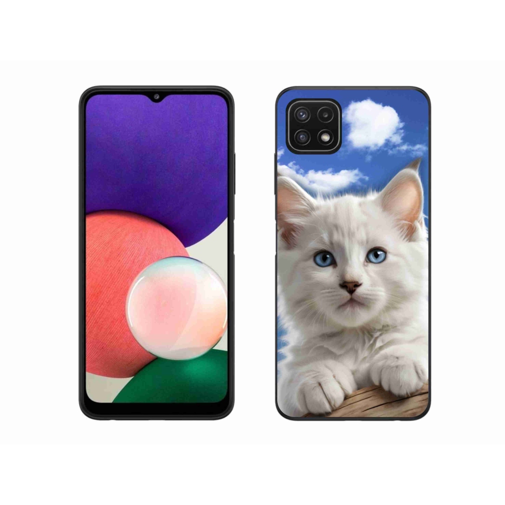 Gél borítás mmCase Samsung Galaxy A22 5G - cica és felhők