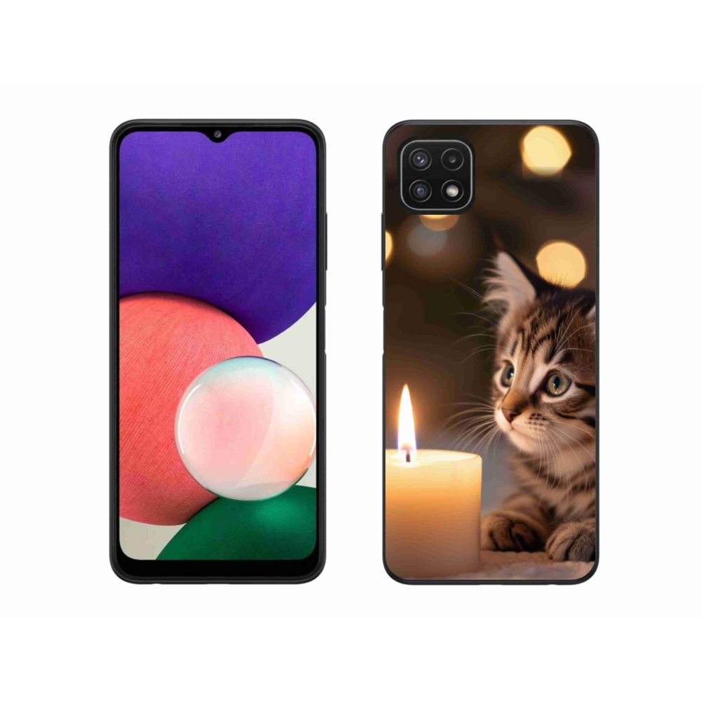 Gél borító mmCase Samsung Galaxy A22 5G - cica és gyertya - Samsung Galaxy A22 5G számára