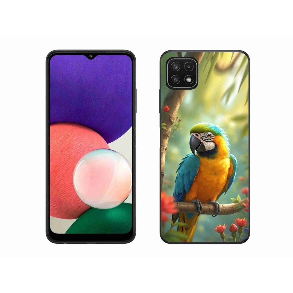 Zselés borítás mmCase Samsung Galaxy A22 5G - papagáj ara kék és sárga