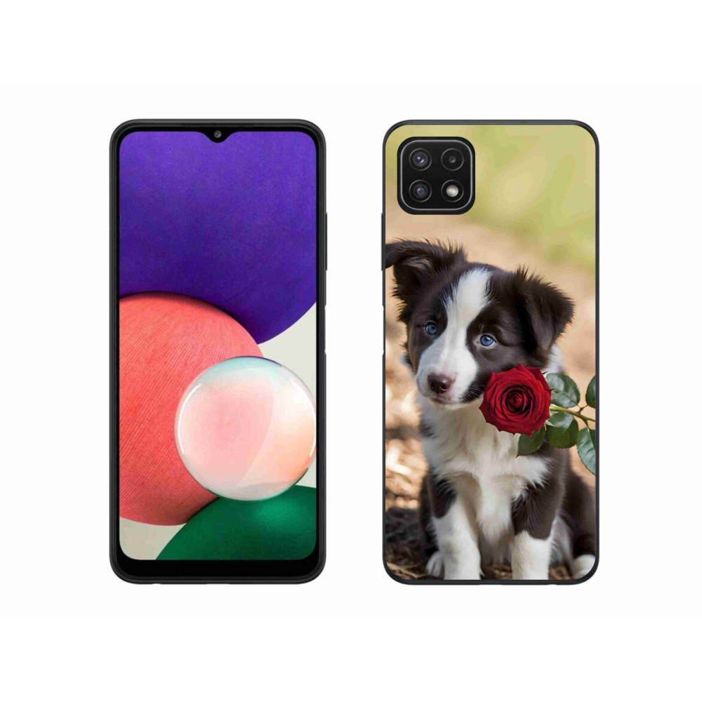 Gél borítás mmCase Samsung Galaxy A22 5G - aranyos border collie rózsával