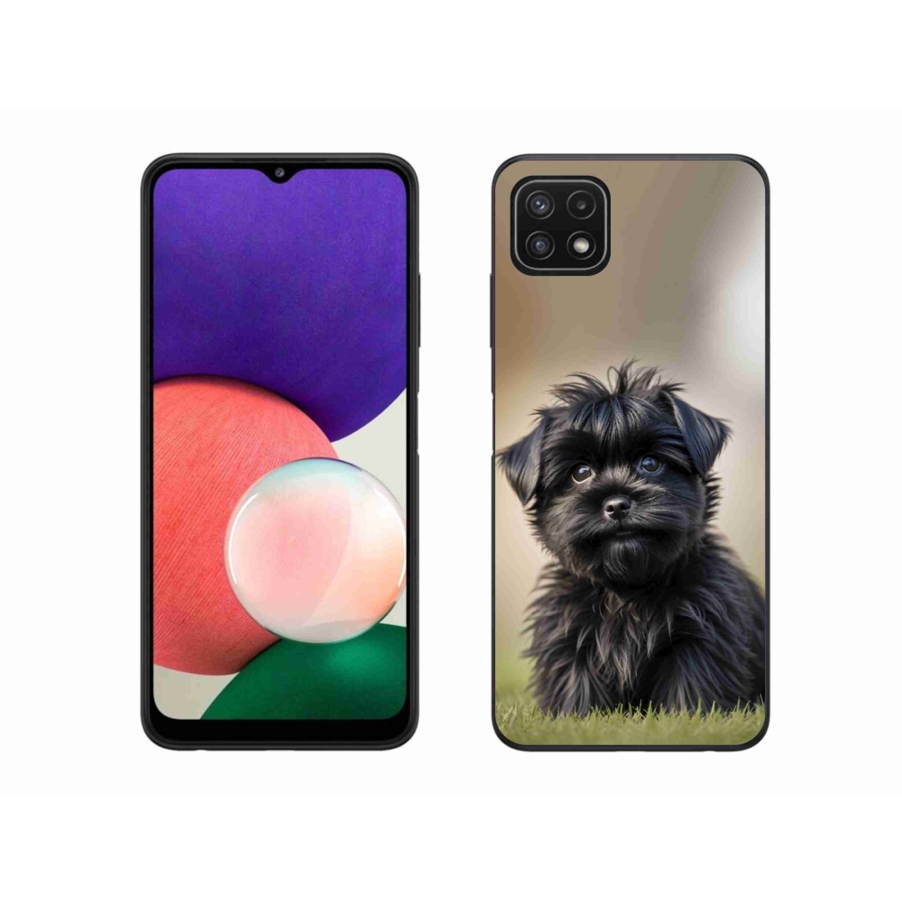 Gél borítás mmCase Samsung Galaxy A22 5G - aranyos fekete kutya