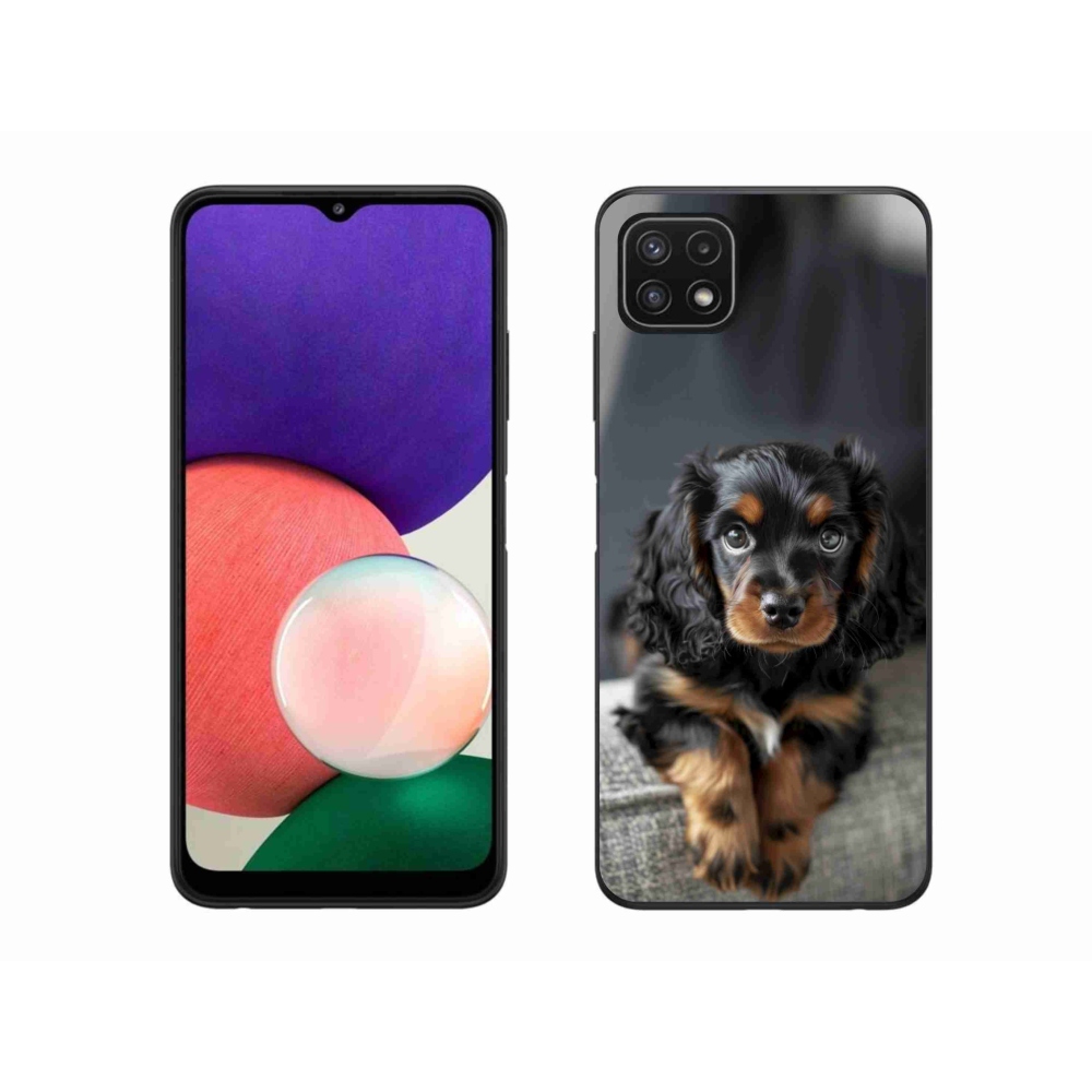 Gél borítás mmCase Samsung Galaxy A22 5G - aranyos hosszú szőrű tacskóhoz