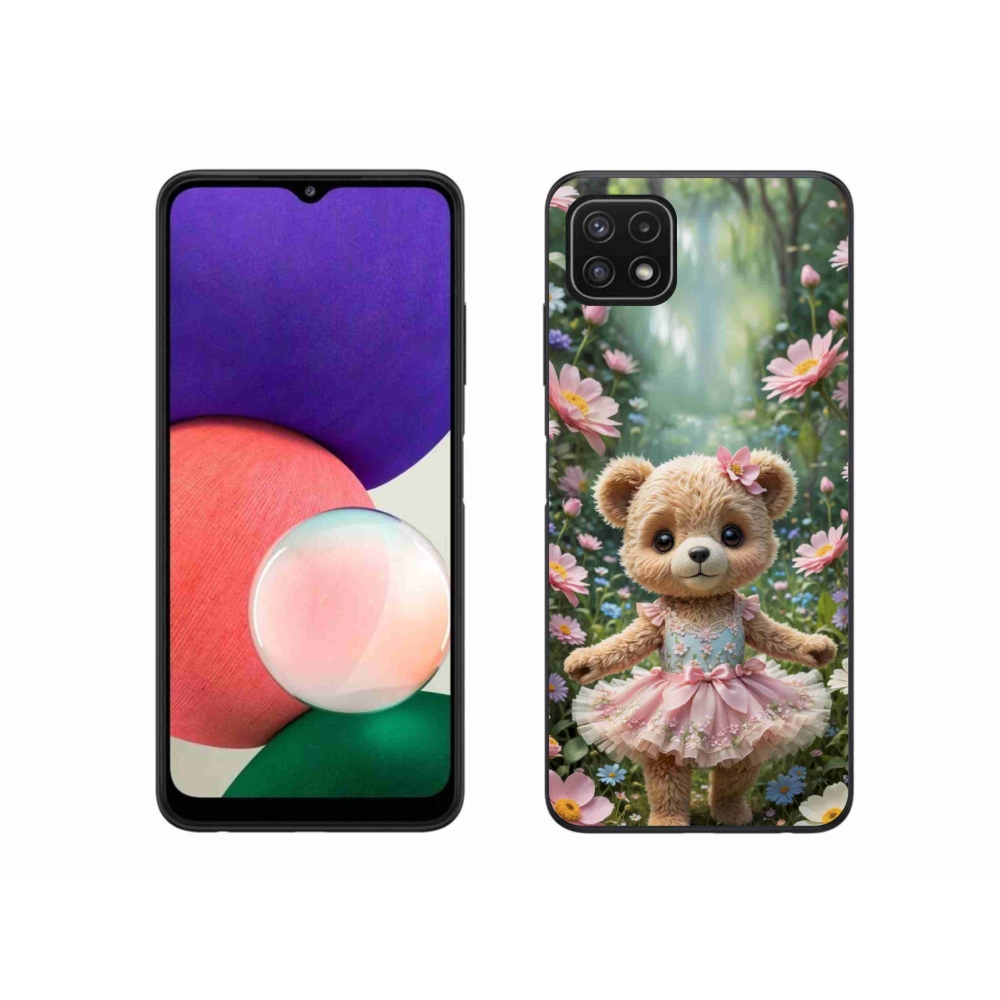 Gél borítás mmCase Samsung Galaxy A22 5G - aranyos mackó virágokkal