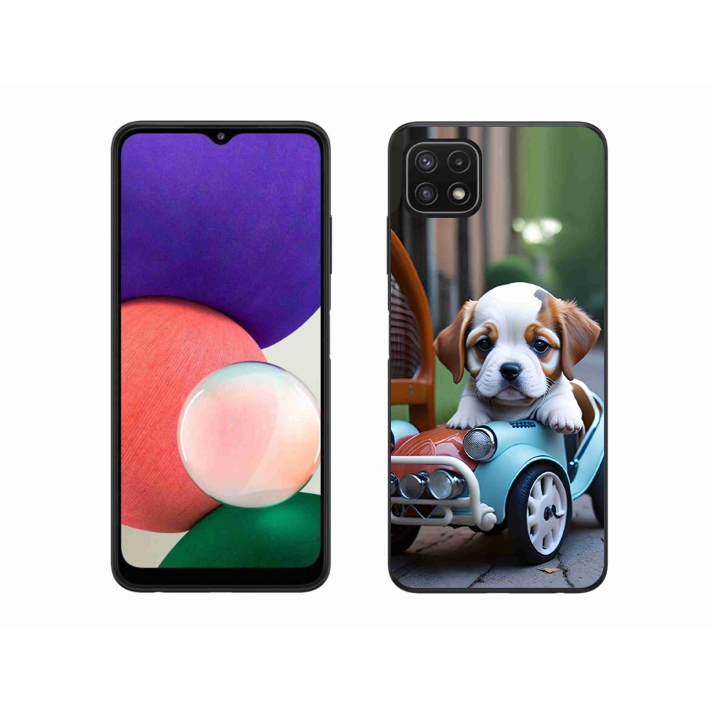 Gél borítás mmCase Samsung Galaxy A22 5G - kiskutya egy retro autóban