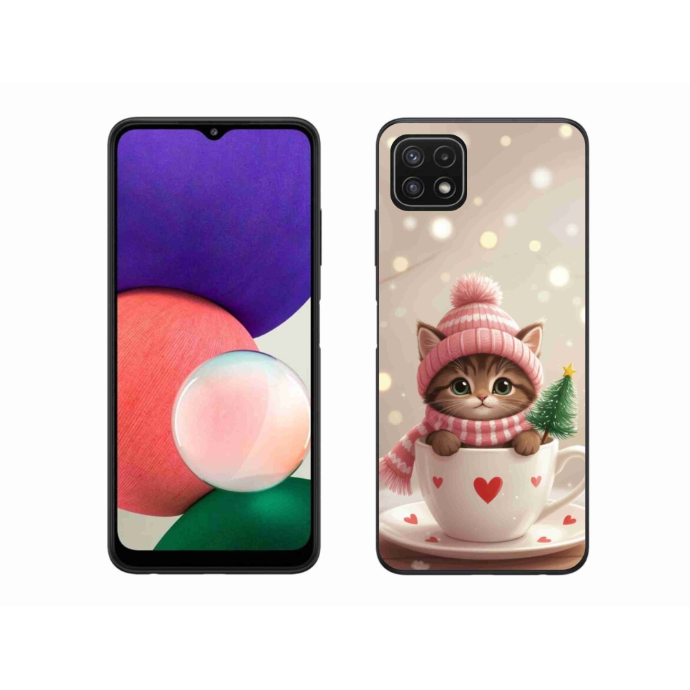 Gél borítás mmCase Samsung Galaxy A22 5G - Karácsonyi cica egy csészében