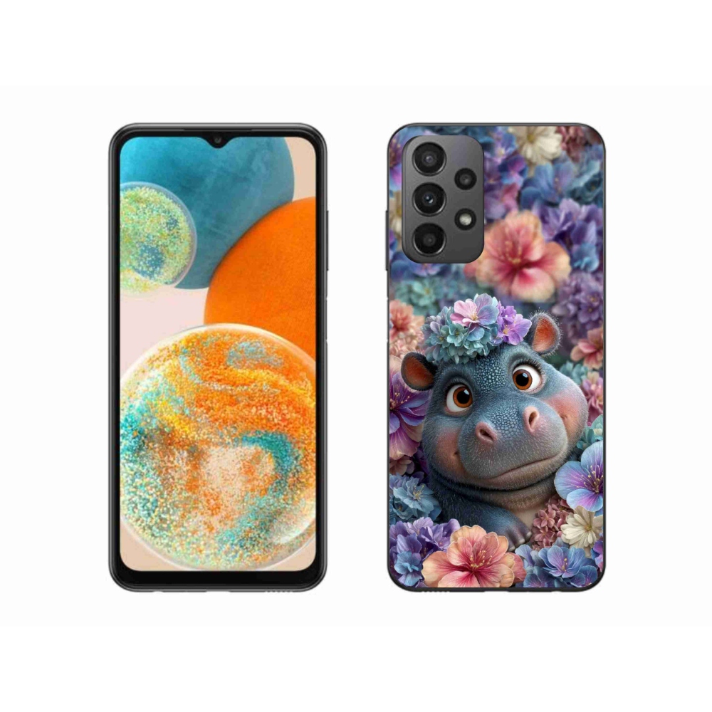 Zselés borítás mmCase Samsung Galaxy A23 4G/5G készülékhez - víziló virágokban