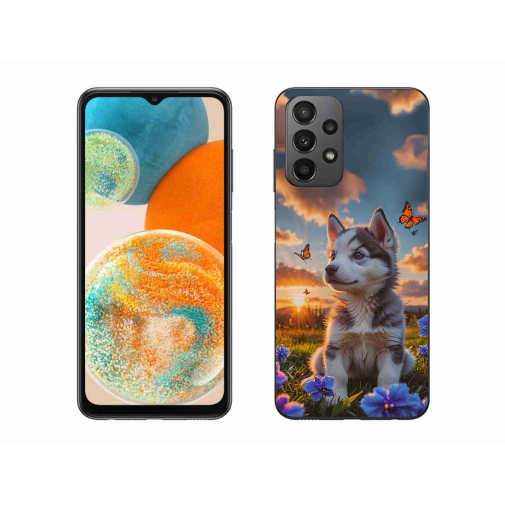 Gél borítás mmCase Samsung Galaxy A23 4G/5G készülékhez - husky a naplementében