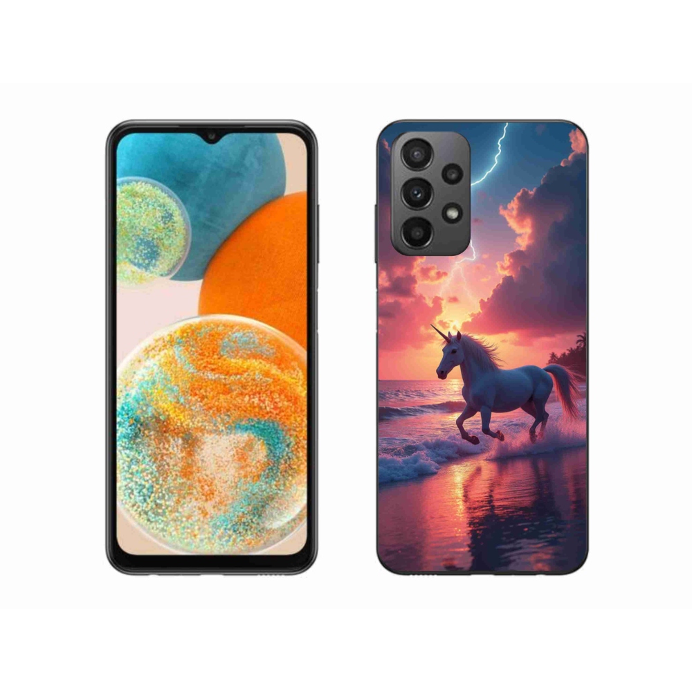 Zselés borítás mmCase Samsung Galaxy A23 4G/5G készülékhez - egyszarvú a tengerparton