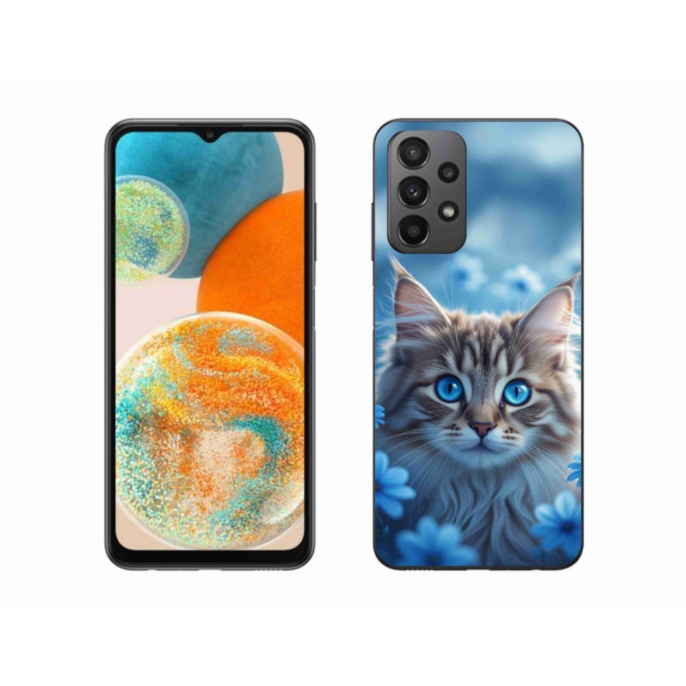Gél védőhuzat mmCase Samsung Galaxy A23 4G/5G készülékhez - kék virágos cica