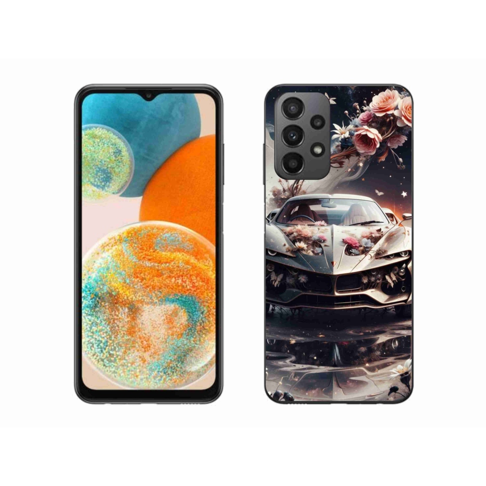 Gél borítás mmCase Samsung Galaxy A23 4G/5G - virágos sportkocsihoz