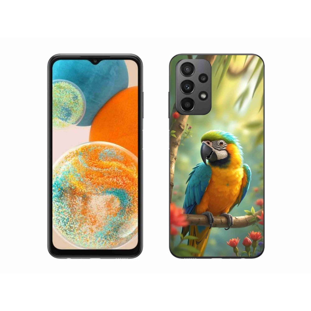 Zselés borítás mmCase Samsung Galaxy A23 4G/5G készülékhez - papagáj ara kék és sárga