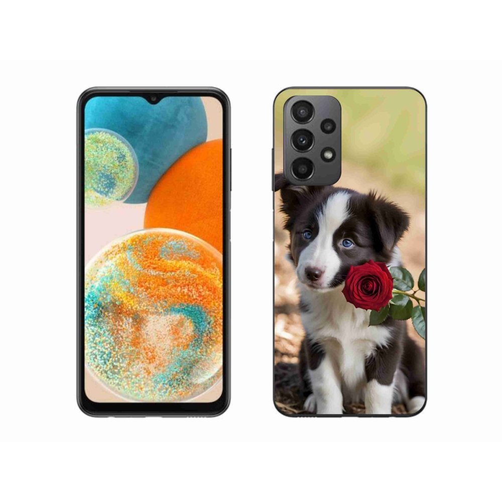 Gél borítás mmCase Samsung Galaxy A23 4G/5G készülékhez - aranyos border collie rózsával