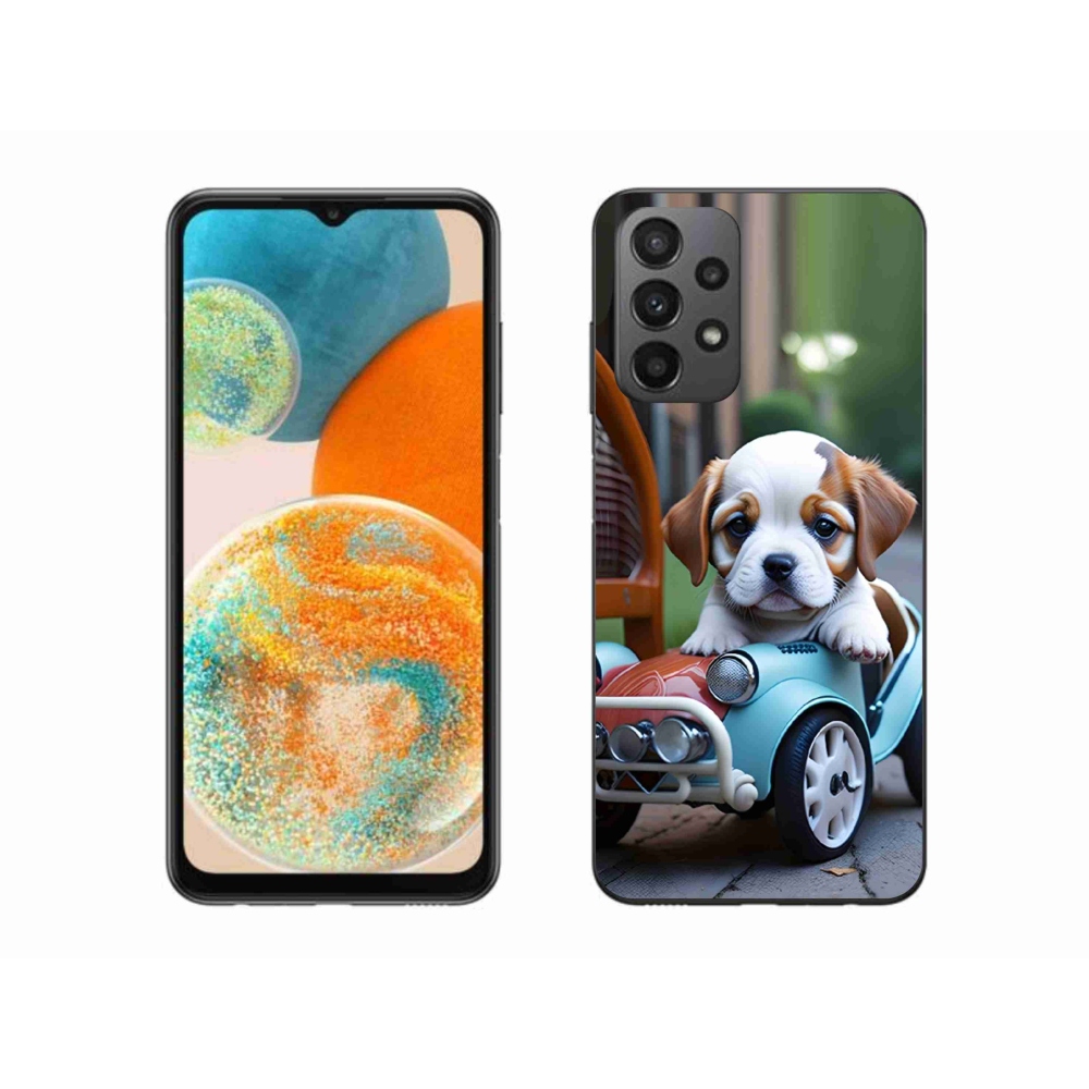 Gél borítás mmCase Samsung Galaxy A23 4G/5G - kiskutya retro autóban