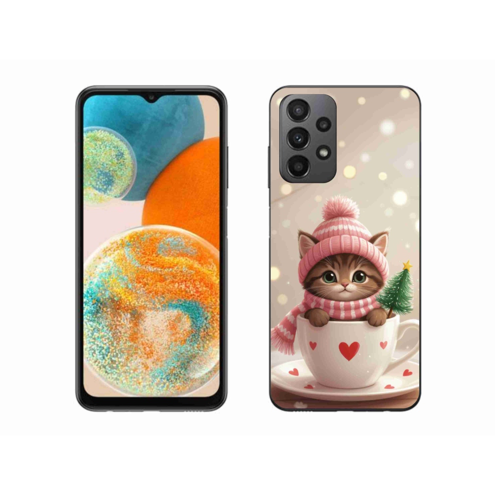 Gél borítás mmCase Samsung Galaxy A23 4G/5G készülékhez - Karácsonyi cica a csészében