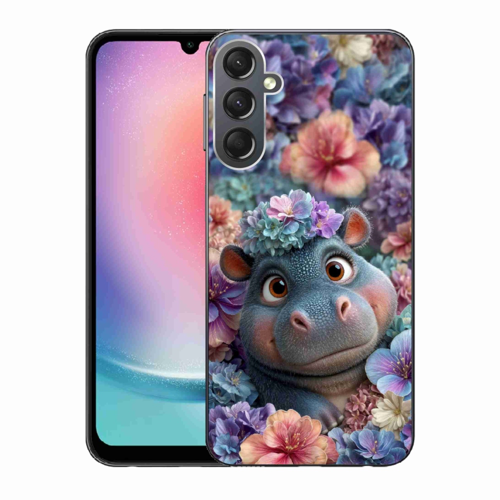 Zselés borítás mmCase Samsung Galaxy A24 készülékhez - víziló virágokban