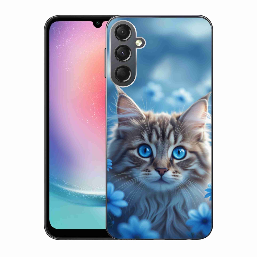 Gél védőhuzat mmCase Samsung Galaxy A24 készülékhez - cica kék virágokkal