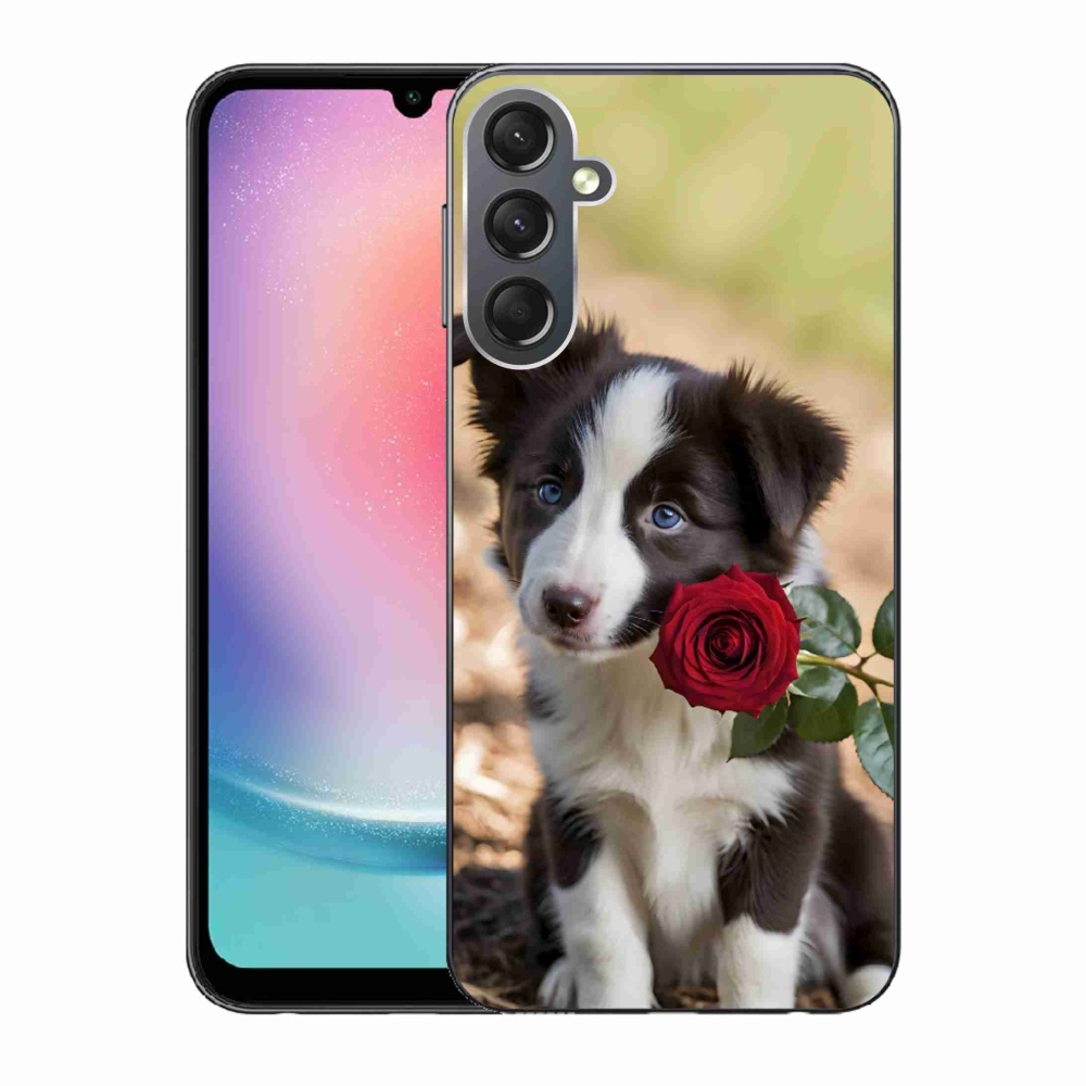 Gél borítás mmCase Samsung Galaxy A24 készülékhez - aranyos border collie rózsával