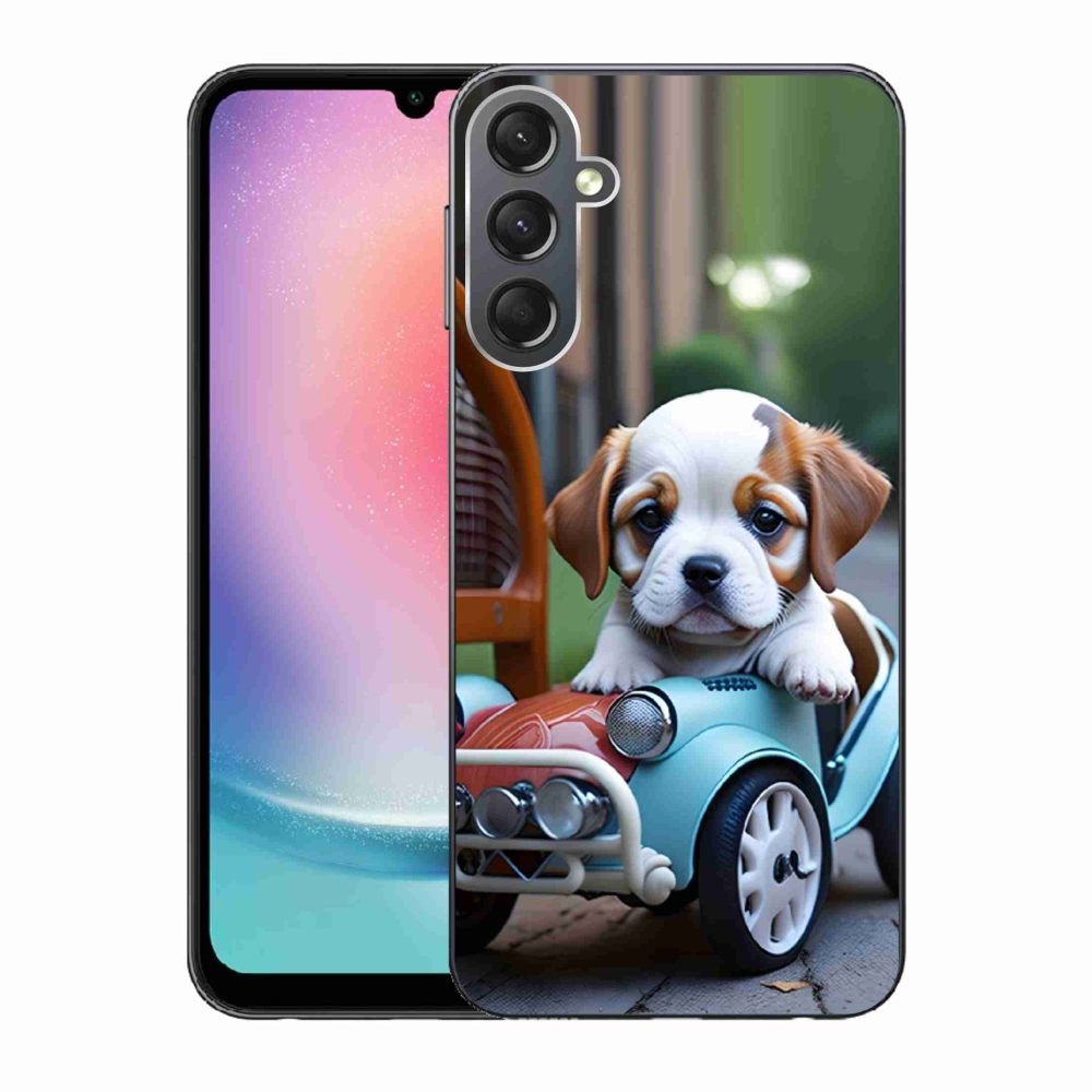 Gél borítás mmCase Samsung Galaxy A24 készülékhez - kiskutya egy retro autóban