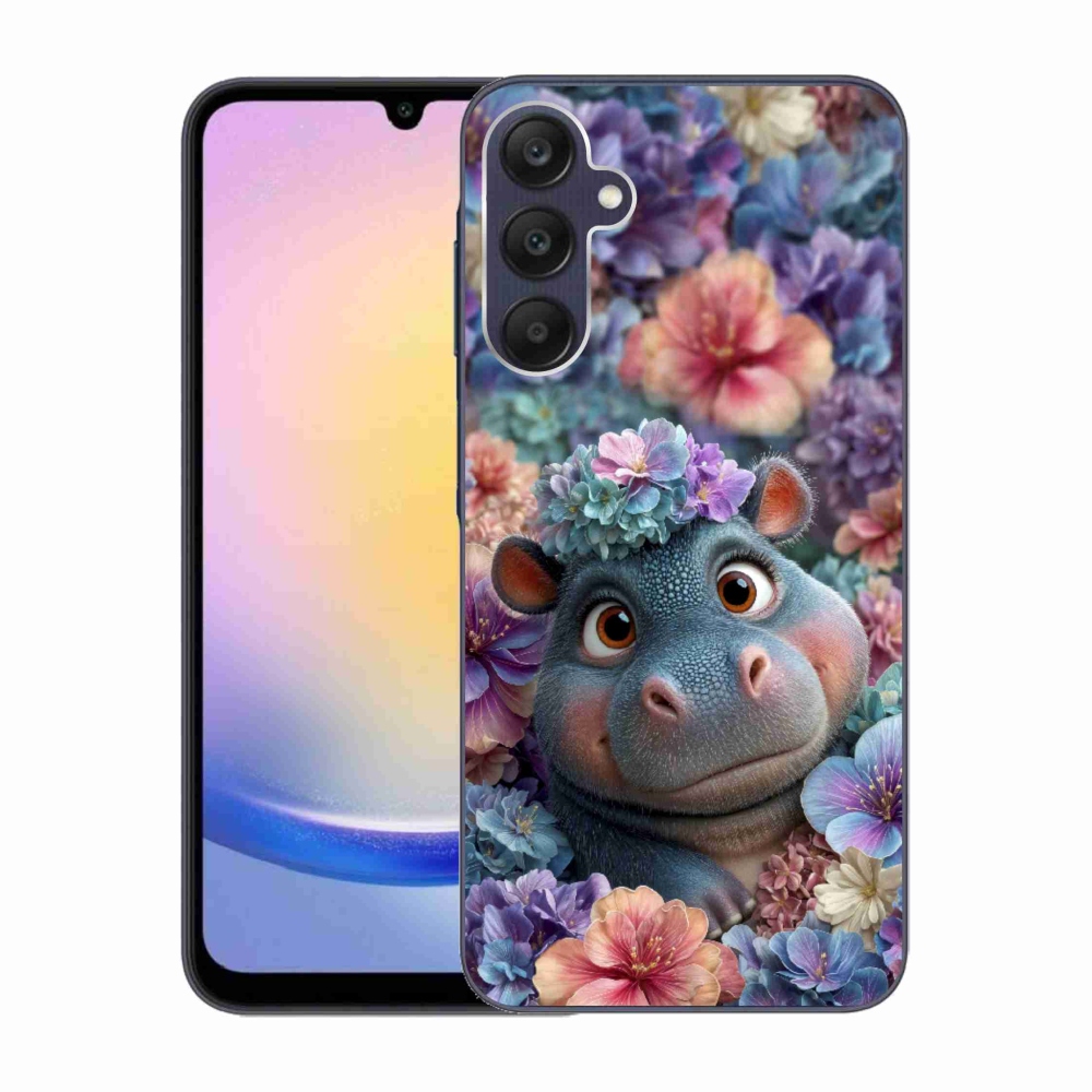 Zselés borító mmCase Samsung Galaxy A25 5G - víziló virágokkal