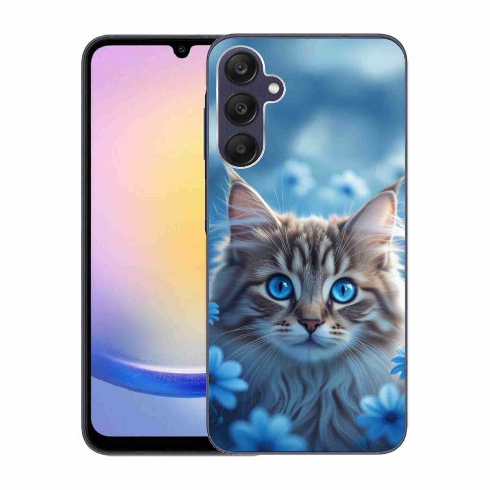 Gél védőhuzat mmCase Samsung Galaxy A25 5G - cica kék virágokkal