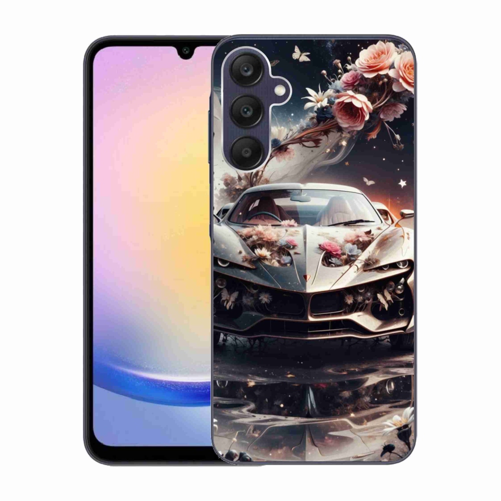 Gél borítás mmCase Samsung Galaxy A25 5G - virágos sportkocsihoz
