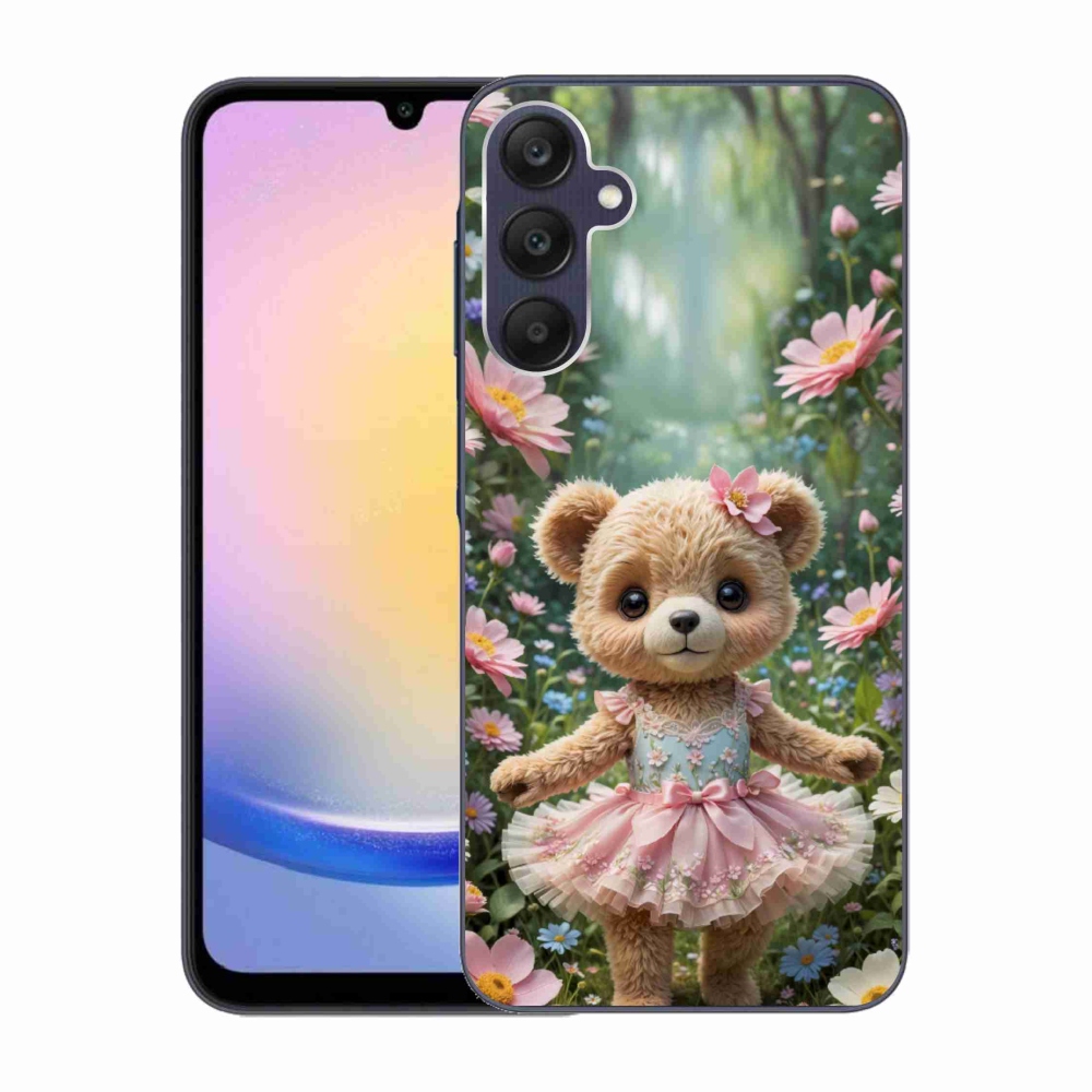 Gél borítás mmCase Samsung Galaxy A25 5G - aranyos mackó virágokkal