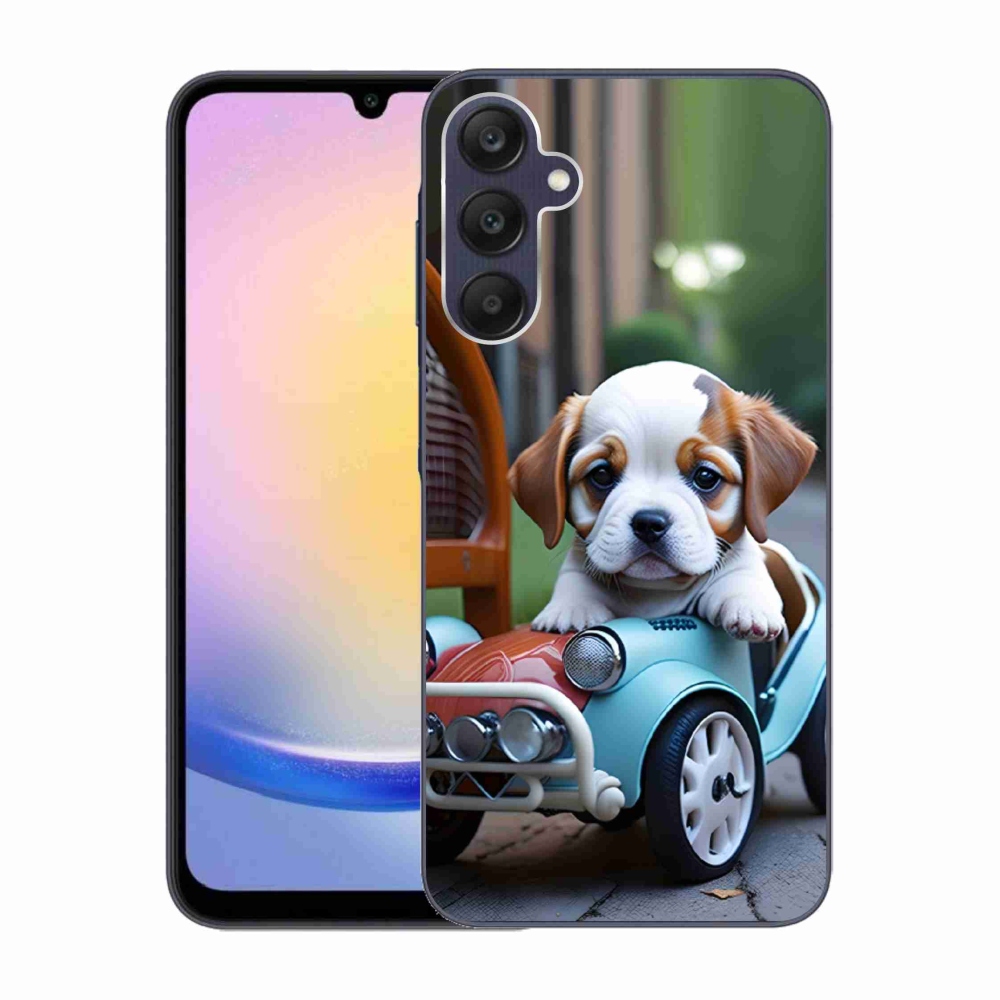 Gél borítás mmCase Samsung Galaxy A25 5G - kiskutya egy retro autóban