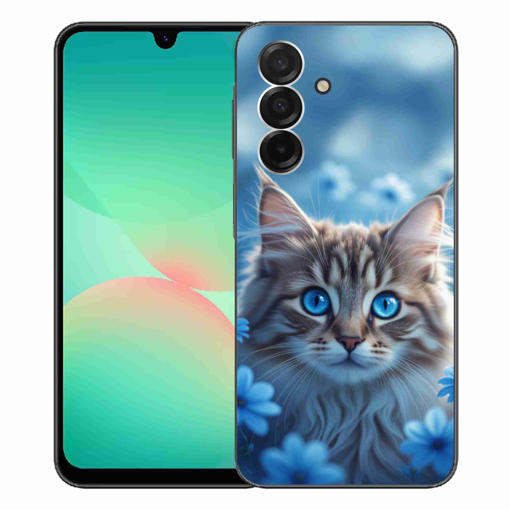 Gél védőhuzat mmCase Samsung Galaxy A26 5G - cica kék virágokkal
