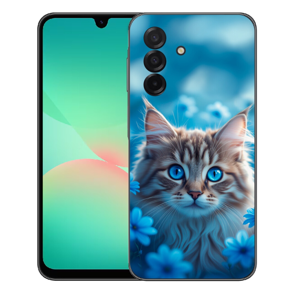 mmCase gél tok a Samsung Galaxy A27 5G-hez – kiscica kék virágokkal