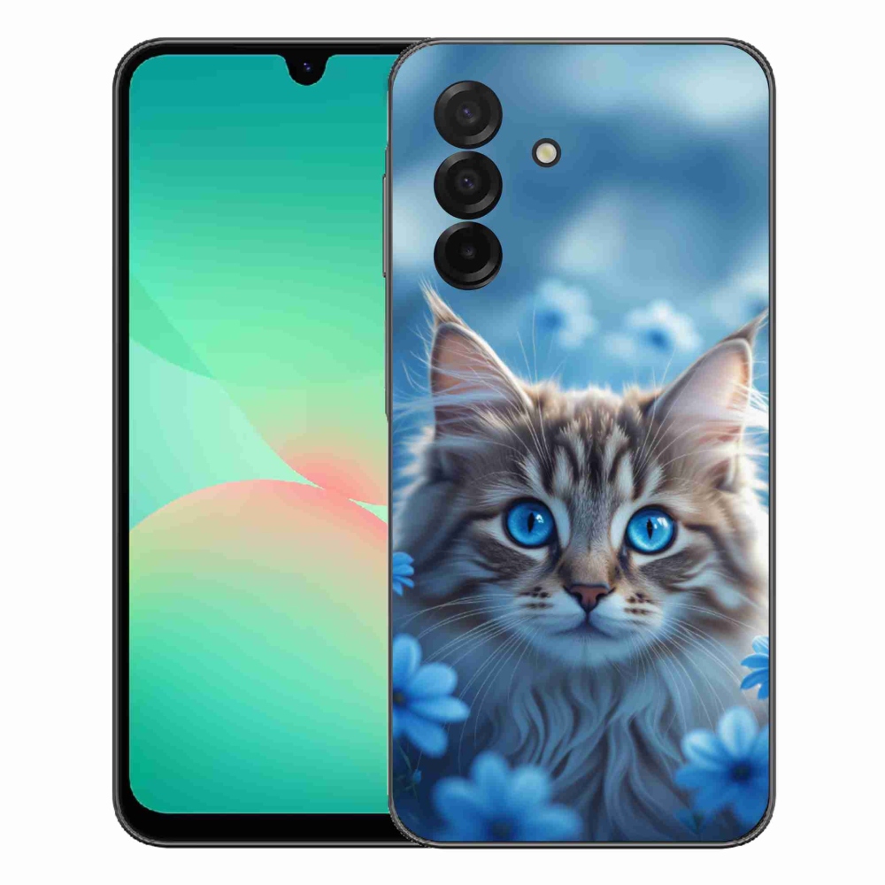 mmCase gél tok a Samsung Galaxy A27 5G-hez – kiscica kék virágokkal