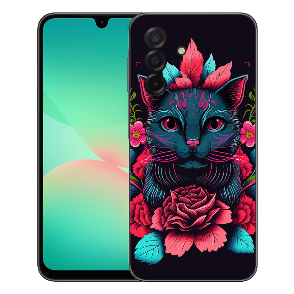 mmCase gél tok a Samsung Galaxy A27 5G-hez – virágok és macska